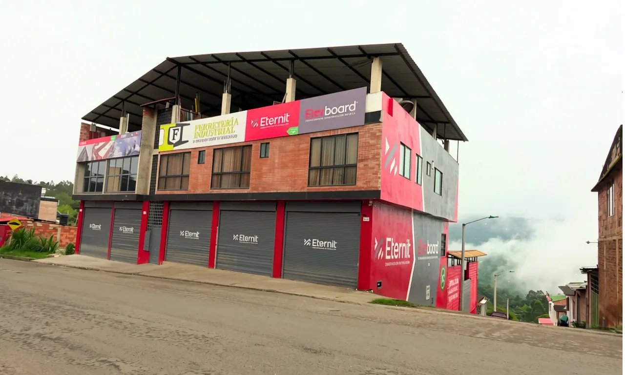 Fachada completa de Ferretería El Industrial en la carrera 15 de Garagoa, Boyacá