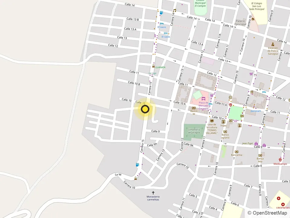 Mapa de Garagoa con la ubicación de Ferretería El Industrial en la Carrera 15 # 9-99